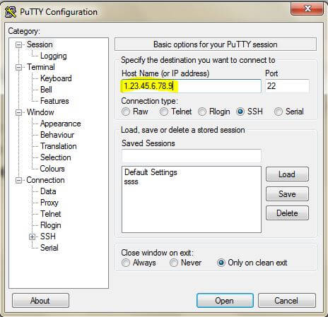 Putty Configuration Ekranı